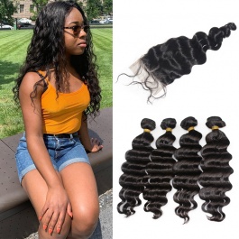 Elesis Virgin Hair Raw hair Brazilian loose wave more wavy 4bundle with 4x4closure swiss lace tangle free hair