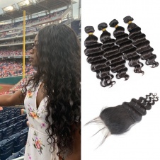 100% cuticle aligned donor hair steam processed loose wave Peruvian Raw hair Bundle Deals 4pcs with 4x4 Lace Closure