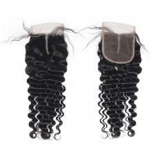 Elesis Virgin Hair Deep Wave Peruvian  Human Hair 4 Bundles with Closure Top Grade Unprocessed Raw Hair