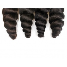 Peruvian Human Hair Loose Curl Unprocessed Virgin Hair Weave Bundles 4pcs with 4X4 Closure tangle free hair