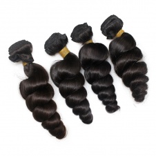 Peruvian Human Hair Loose Curl Unprocessed Virgin Hair Weave Bundles 4pcs with 4X4 Closure tangle free hair