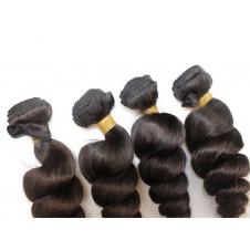 Peruvian Human Hair Loose Curl Unprocessed Virgin Hair Weave Bundles 4pcs with 4X4 Closure tangle free hair