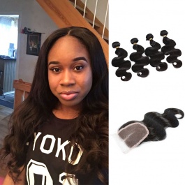 Brazilian Raw Virgin Hair Body Wave 4bundles with Swiss Lace 4x4 closure 