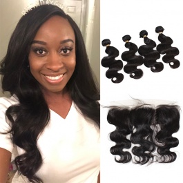 Brazilian Hair Bundles body wave 100% Raw Virgin Human Hair 4 Bundles with Lace Frontal 13x4 Closure