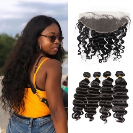 Raw Virgin Hair Top grade 4pcs loose wave Brazilian Human Hair with frontal 13*4 Ear to Ear closure 