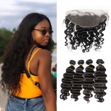 Raw Virgin Hair Top grade 4pcs loose wave Brazilian Human Hair with frontal 13*4 Ear to Ear closure 