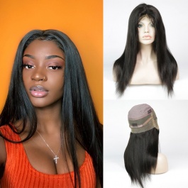 180% Density Brazilian Straight Human Hair Glueless 360 Lace Frontal Wigs with strap and combs Natural Color