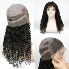 360 Lace Frontal Curly Human Hair Wigs 180% Density Brazilian Jerry Curly Wig with Baby for Black Women Natural Color 