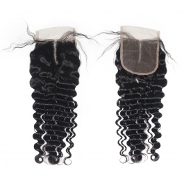 4x4 Lace Deep Wave Remy Hair Swiss Lace Closure Free part/Middle Part