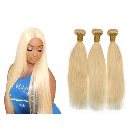 613 Remy Straight Hair 3 Bundles double weft Blonde Bundle 100%  Brazilian Human Hair Weft Weave Extensions Thick Silky 