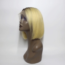 Platinum Blonde darkroot T1B/613 Lace Bob Wig Glueless Straight PrePlucked virgin human hair 150% Density Peruvian 13x4 