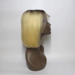 Platinum Blonde darkroot T1B/613 Lace Bob Wig Glueless Straight PrePlucked virgin human hair 150% Density Peruvian 13x4 