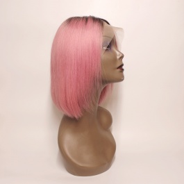 Sexy bob color wig  rose pink ombre dark root  short wig lace frontal wig for girl