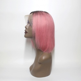 Sexy bob color wig  rose pink ombre dark root  short wig lace frontal wig for girl