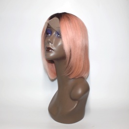 100% Remy human hair BOB COLOR WIG lace frontal wig light pink cute short cut for women