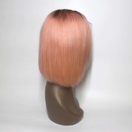 100% Remy human hair BOB COLOR WIG lace frontal wig light pink cute short cut for women