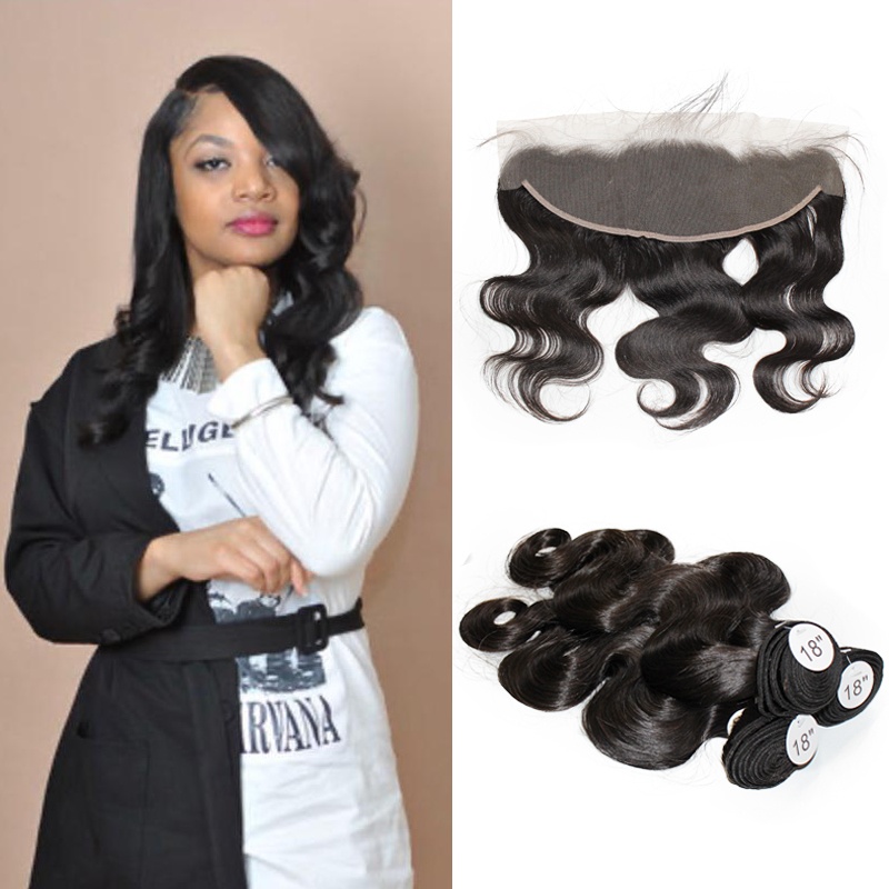 Elsis Virgin Hair Top grade Virgin Brazilian Hair  body wave 3bundles with 13x4 preplucked frontal swiss lace
