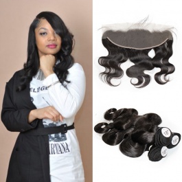 Elsis Virgin Hair Top grade Virgin Brazilian Hair  body wave 3bundles with 13x4 preplucked frontal swiss lace