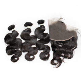 Elsis Virgin Hair Top grade Virgin Brazilian Hair  body wave 3bundles with 13x4 preplucked frontal swiss lace