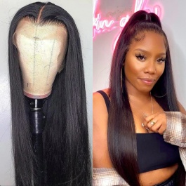 150% density Preplucked hairline natural straight lace frontal wig Elesis Virgin Hair wig