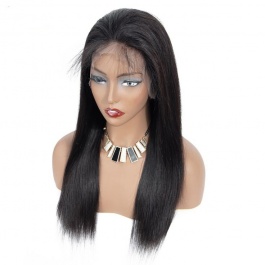 150% density Preplucked hairline natural straight lace frontal wig Elesis Virgin Hair wig