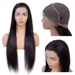 150% density Preplucked hairline natural straight lace frontal wig Elesis Virgin Hair wig