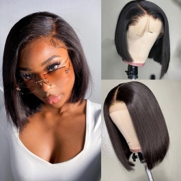 Bob wig Straight natural color double drawn hair lace frontal wig-Bob1