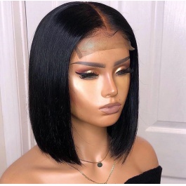 Bob wig Straight natural color double drawn hair lace frontal wig-Bob1