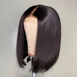 Bob wig Straight natural color double drawn hair lace frontal wig-Bob1