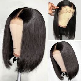 Bob wig Straight natural color double drawn hair lace frontal wig-Bob1