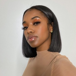 Bob wig Straight natural color double drawn hair lace frontal wig-Bob1