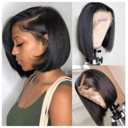 Bob wig Straight natural color double drawn hair lace frontal wig-Bob1