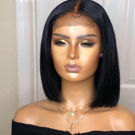 Bob wig Straight natural color double drawn hair lace frontal wig-Bob1