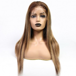 Elesis 180% Density Blonde Highlight Piano Color P4/27 Lace Part Wig  Human Hair Long Straight Hair-H427ST