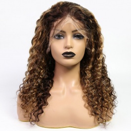 Elesis Ombre Lace Wig Curly Human Hair Wigs Highlight  #4/27 Deep Wave Wigs For Women Remy Human hair-P427DW