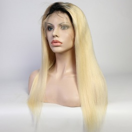 Darkroot Blonde Toner T1B/613 Straight Virgin hair Wig  180% Density Brazilian hair lace closure /frontal wig
