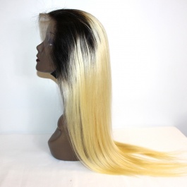 Darkroot Blonde Toner T1B/613 Straight Virgin hair Wig  180% Density Brazilian hair lace closure /frontal wig