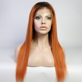 Orange Ginger Human Hair Wigs Ombre Color T#1b/130A Virgin Remy Hair Lace Wig 180% Brazilian  4x4 Closure Wig Lace Front