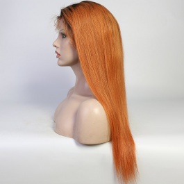 Orange Ginger Human Hair Wigs Ombre Color T#1b/130A Virgin Remy Hair Lace Wig 180% Brazilian  4x4 Closure Wig Lace Front