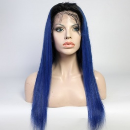 Ombre Toner 1B Blue color wigs virgin remy hair lace wig 180% Density Brazilian hair lace closure wig / frontal wig