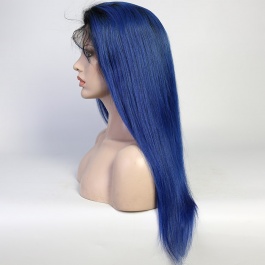 Ombre Toner 1B Blue color wigs virgin remy hair lace wig 180% Density Brazilian hair lace closure wig / frontal wig