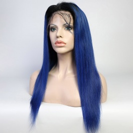 Ombre Toner 1B Blue color wigs virgin remy hair lace wig 180% Density Brazilian hair lace closure wig / frontal wig