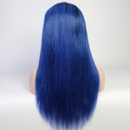 Ombre Toner 1B Blue color wigs virgin remy hair lace wig 180% Density Brazilian hair lace closure wig / frontal wig