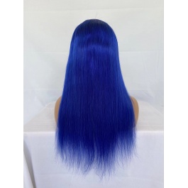 Elesis Virgin Hair Top grade Pure color Blue 100% raw hair lace Clousre wig/Frontal wig 180% Density Brazilian Hair Wig