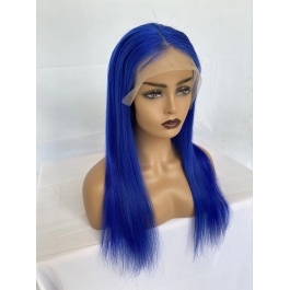 Elesis Virgin Hair Top grade Pure color Blue 100% raw hair lace Clousre wig/Frontal wig 180% Density Brazilian Hair Wig