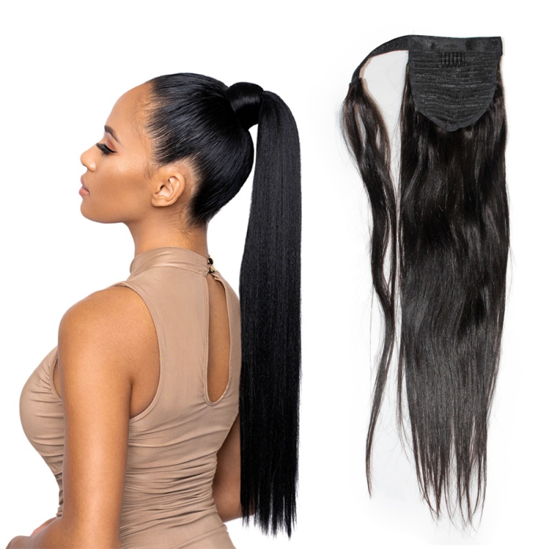 Silky bone Straight wrap around ponytail with clip virgin remy hair-PT01