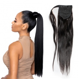 Silky bone Straight wrap around ponytail with clip virgin remy hair-PT01