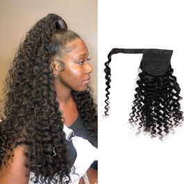 Machine Made Remy Hair Magic Wrap Around Ponytail Clip Human Hair deep wave-PT02