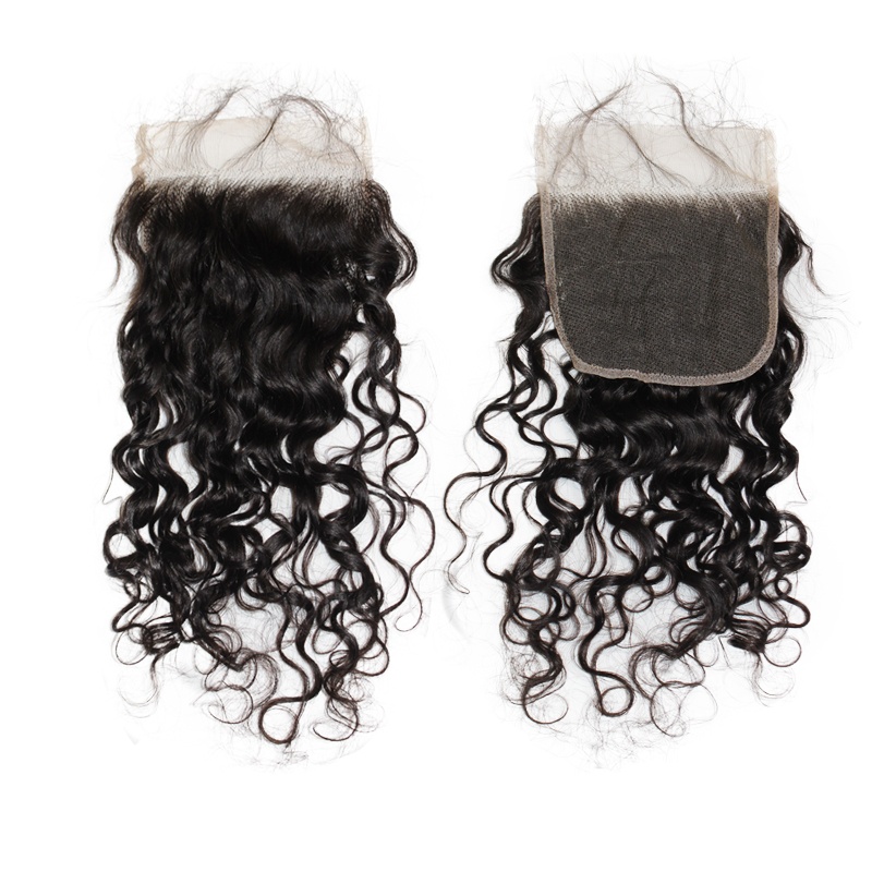 Top grade raw hair Swiss Transparent LACE/HD lace preplucked closure 5x5 free part water wave curly closure