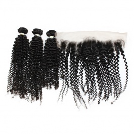 Elesis Virgin hair top grade raw  brazilian hair Jerry Curly 3bundles with 13x4 preplucked frontal swiss lace / HD Lace